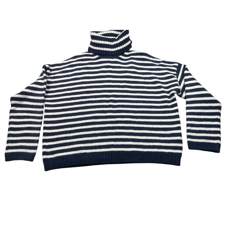 Abercrombie & Fitch Sweater Womens Small Navy Cream Striped Turtleneck Knit